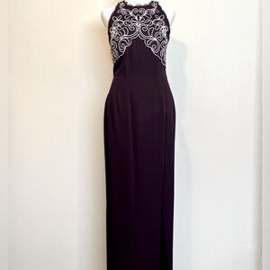 Vintage evening gown with elaborate ribbon detailing